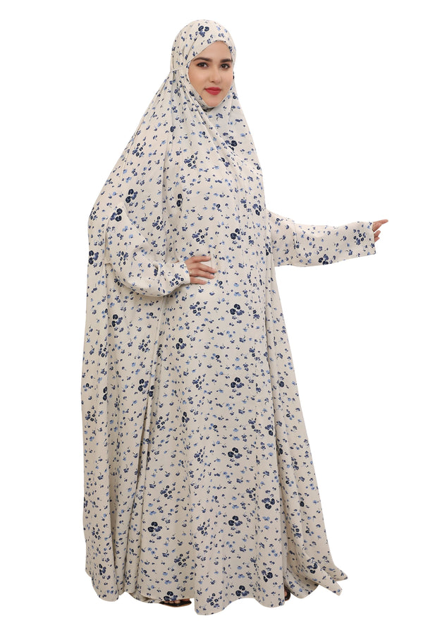 Blue N White Floral  Flare Full Length Namaz Dress
