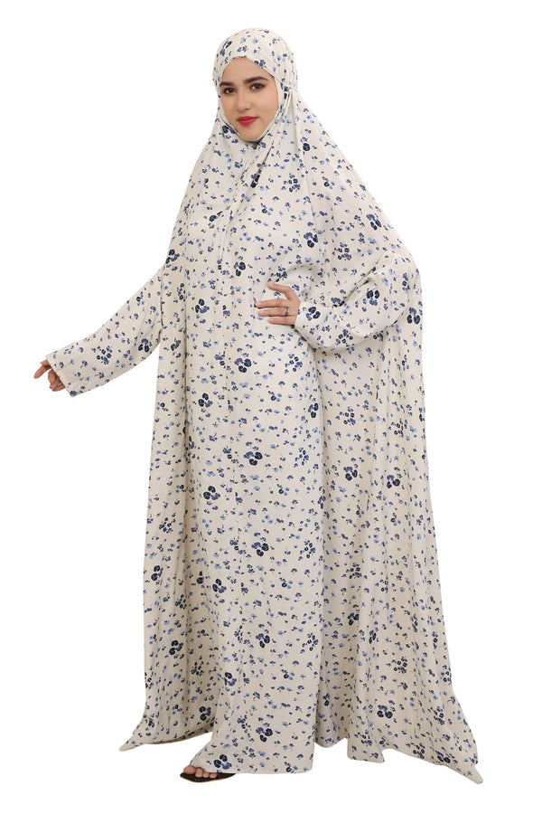 Blue N White Floral  Flare Full Length Namaz Dress