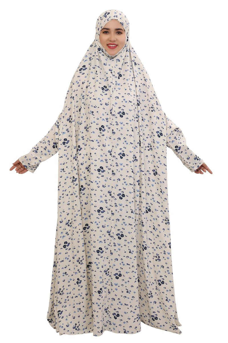 Blue N White Floral  Flare Full Length Namaz Dress