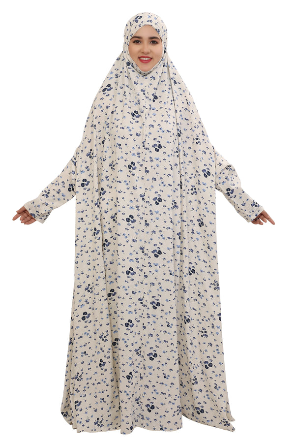 Blue N White Floral  Flare Full Length Namaz Dress