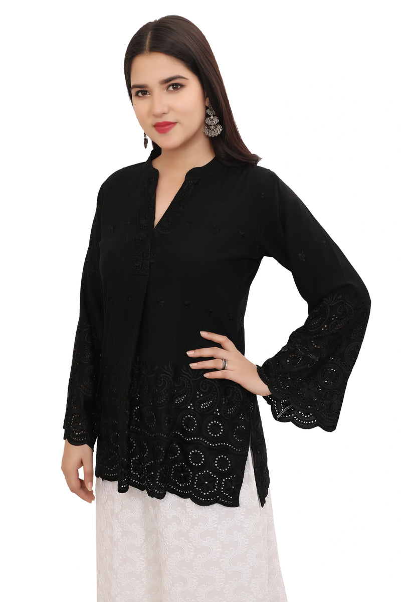 Schiffli Black Tunic